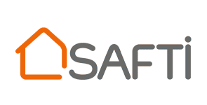 SAFTI : Logo Immobilier Réseau d'Agents Logo de l'agence immobilière SAFTI, stylisé avec une icône de maison orange à gauche et le mot SAFTI en gris.